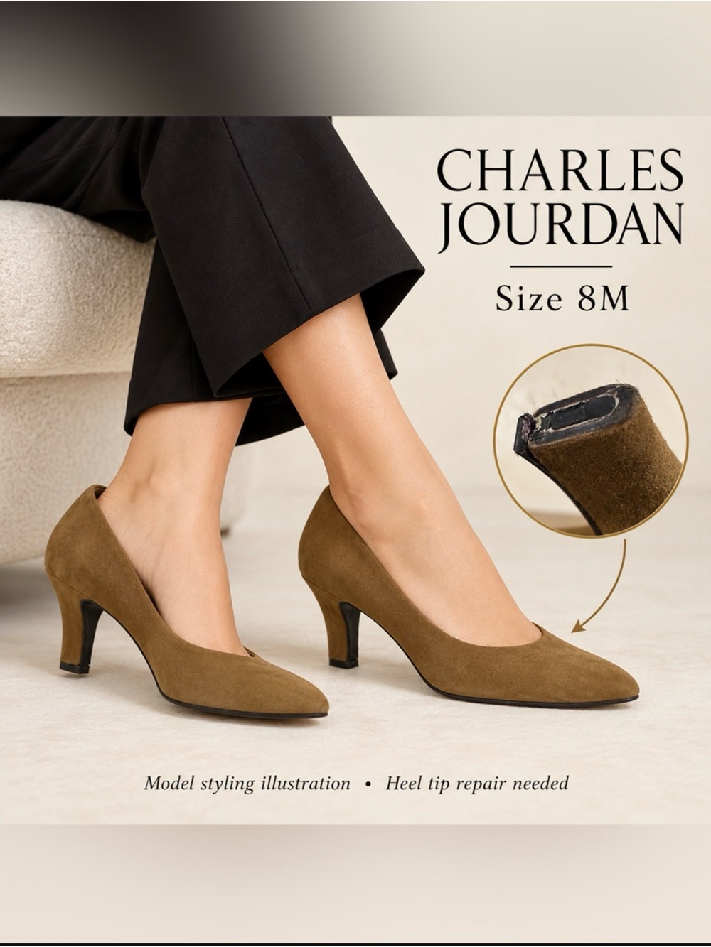 Charles Jourdan Brown Suede Pumps 8M Made in France Classic quiet luxury  /8M